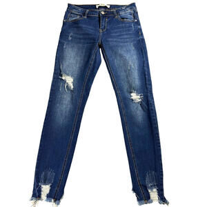 Papaya Jeans Women Size 5 Blue Skinny Distressed Raw Hem Stretch Denim Fit Retro
